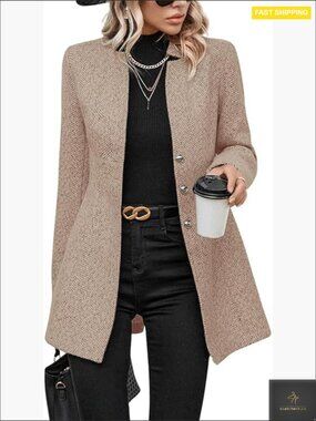 Classic Wool Blend Pea Coat Notch Collar Loose Fit Mid-Long Trench Coat